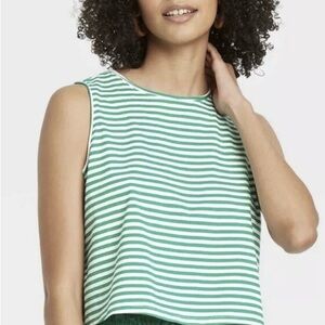 Universal Thread Green and White Striped Tank Top size 2x